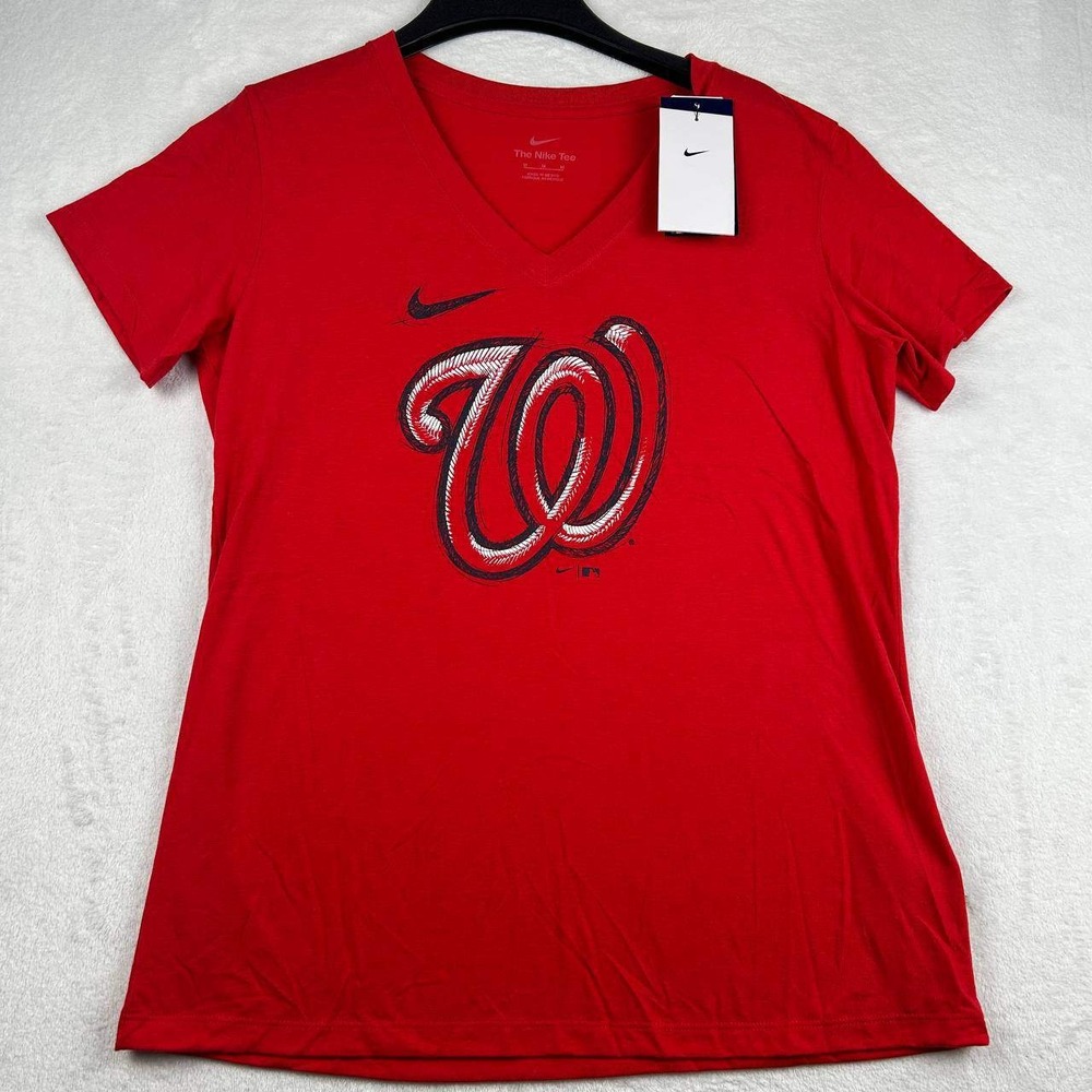 Washington Nationals Shirt Women Medium‎ Red Nike Short Sleeve V-Neck New M